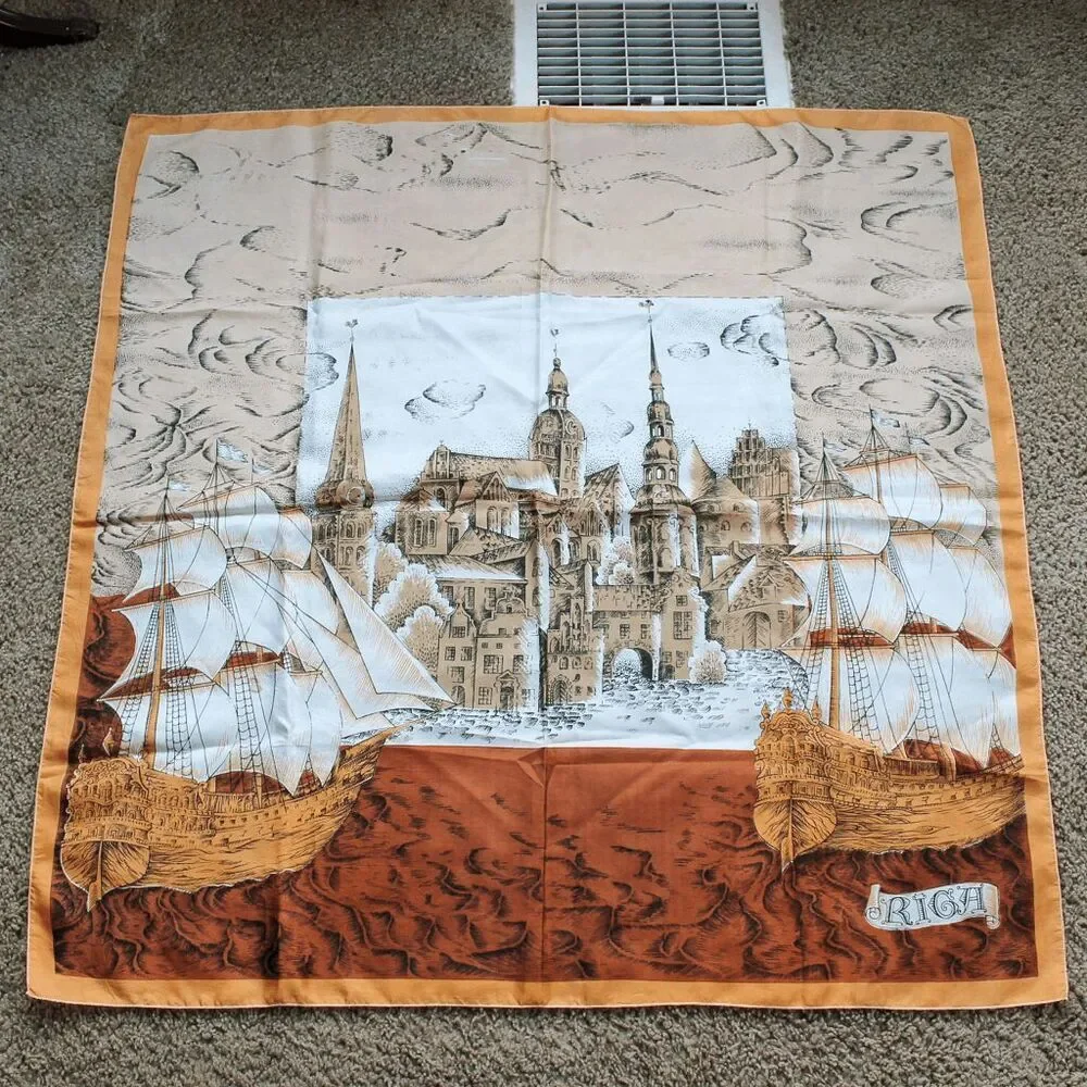 VTG Riga Scenic Castle & Ship Square Scarf 35” souvenir tourist